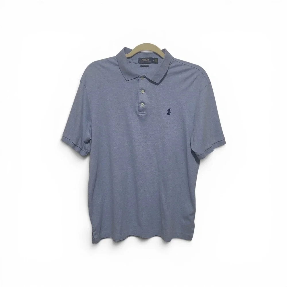 Polo Ralph Lauren Mens Heathered Blue Classic Fit Short Sleeve‎ Polo Medium